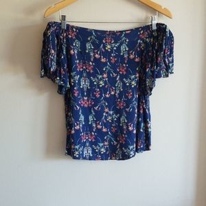 Off shoulder shirt navy blue floral print